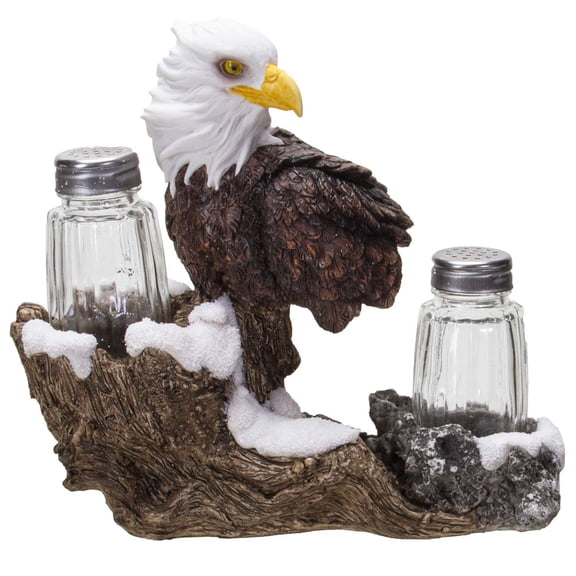Pacific Giftware American Bald Sea Eagle Spiritual Realistic Decorative Glass Salt and Pepper Shakers Set with Resin Holder Stand