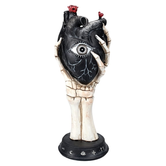 Pacific Giftware Black Rose Bud Heart with Eye Design Held by Skeleton Hand Palmistry Figurine 13‚Äù Tall