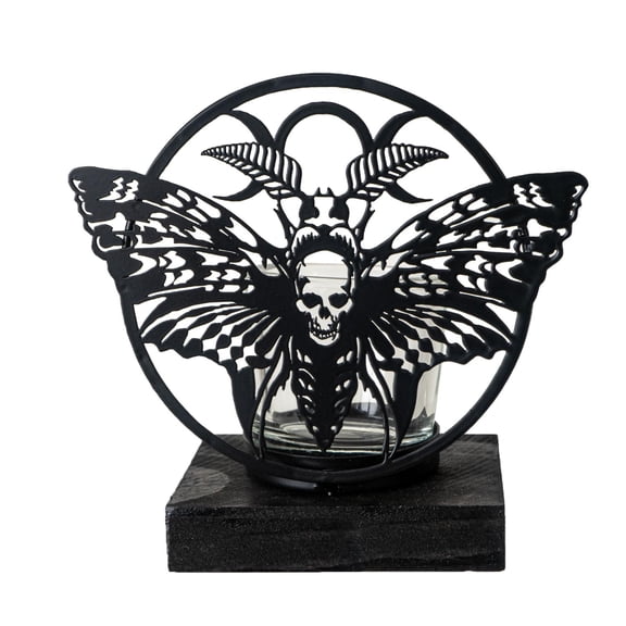 Pacific Giftware Death's Head Moth Tea Light Holder by Alchemy England Detailed Gothic Skull and Moth Design Unique Candle Accessory for Home Decor 5.75" Tall