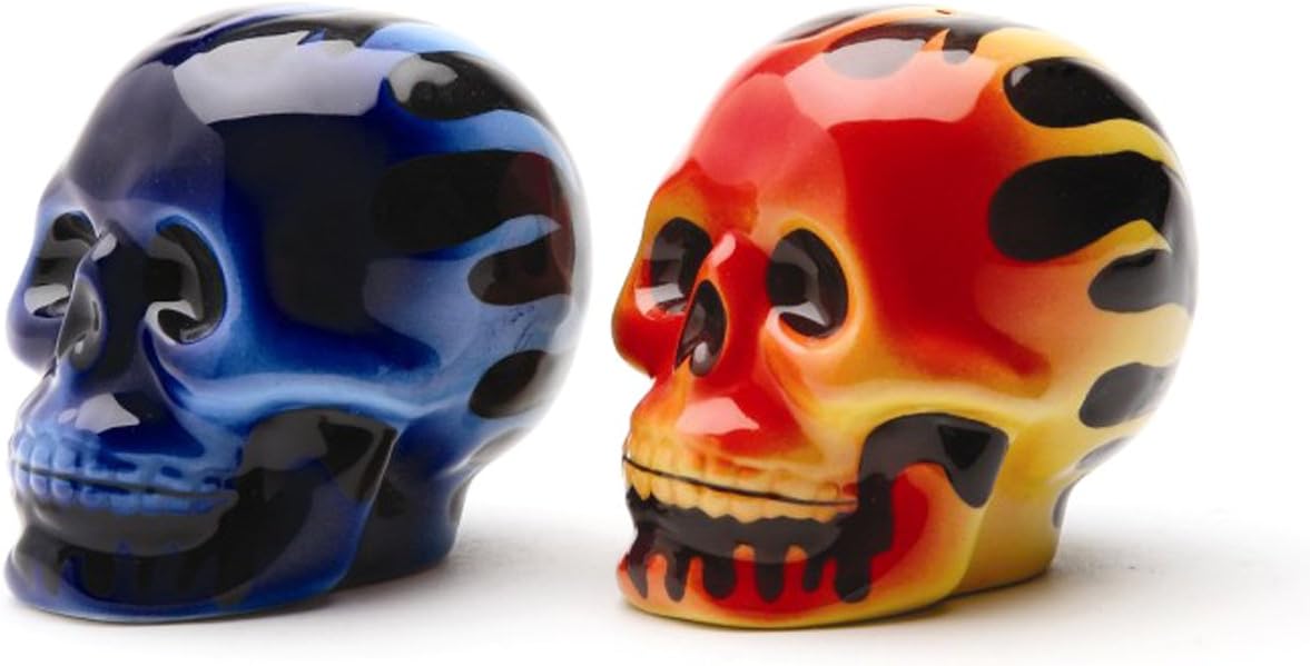 Pacific Giftware Flaming Skull Set of Salt and Pepper Shakers