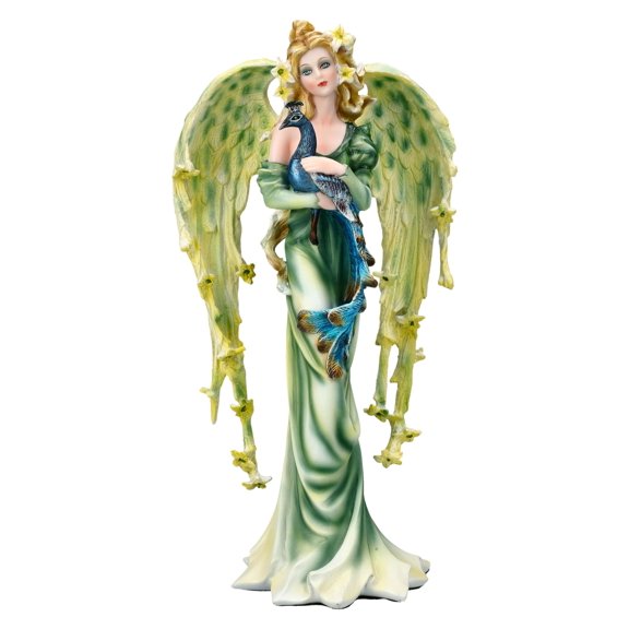 Pacific Giftware Forest Fairy with Peacock Graceful Figurine with Leafy Wings and Floral Details Ideal for Nature Fantasy Themed Displays and Home Decor 9 Inches Tall