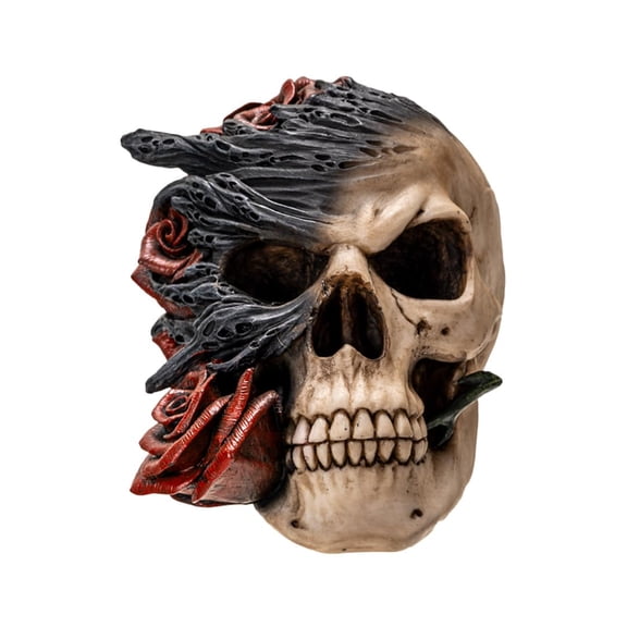 Pacific Giftware Gothic Skull with Entwined Roses Sculpture Captivating Resin Decor for Macabre Aesthetics 5.1" High