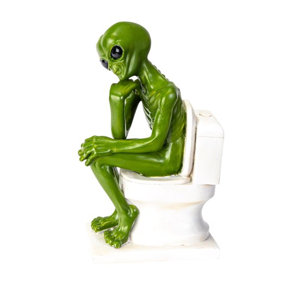 Pacific Giftware Green Alien Deep Thinker Sitting on Toilet, Novelty Figurine Statue