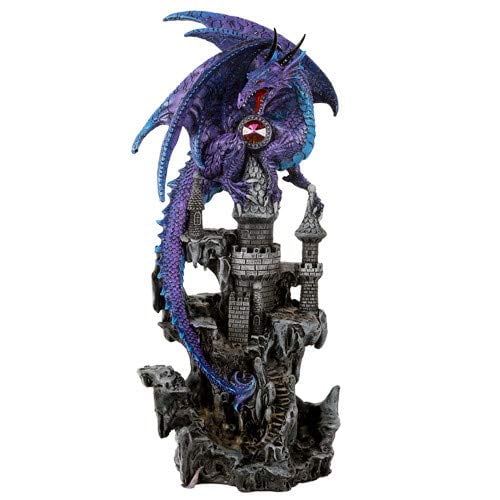 Pacific Giftware Guardian Dragon Protecting Castle with Rhinestone Rock Crystal Tabletop Decor Collectible Figurine Gift (11.75" Purple)