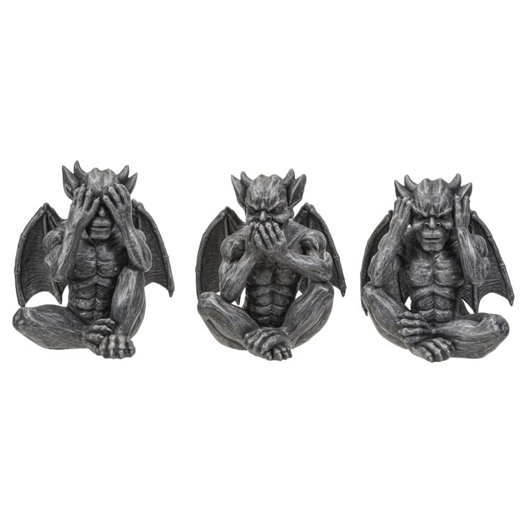 Gray Resin Hear, See, Speak No Evil Gargoyle Figurines Set
