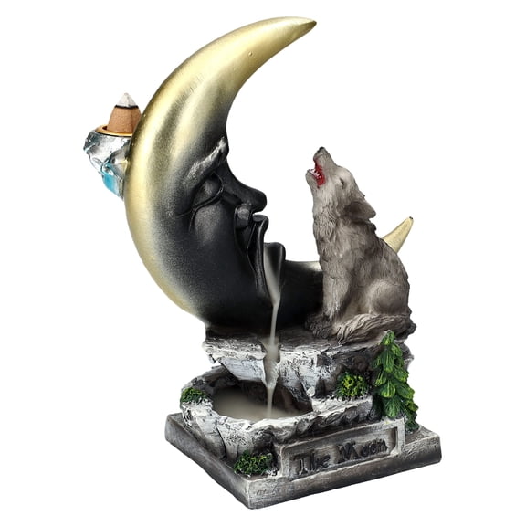 Pacific Giftware Howling Wolf Moon Backflow Incense Burner Fantasy Figurine