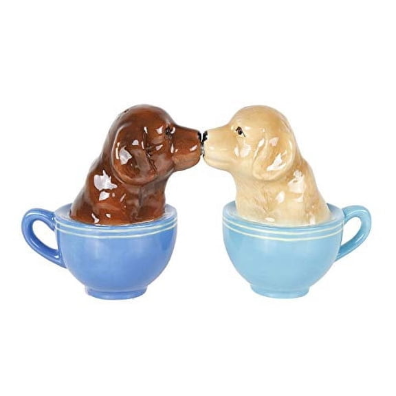 Pacific Giftware Kissing Labrador Puppies in Tea Cup Salt and Pepper Shaker Set Cute Labradors Tabletop Decoration SP Set
