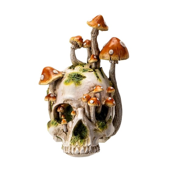 Pacific Giftware Large Skull with Mushrooms, Fungi Skull, Mushrooms Skull Head