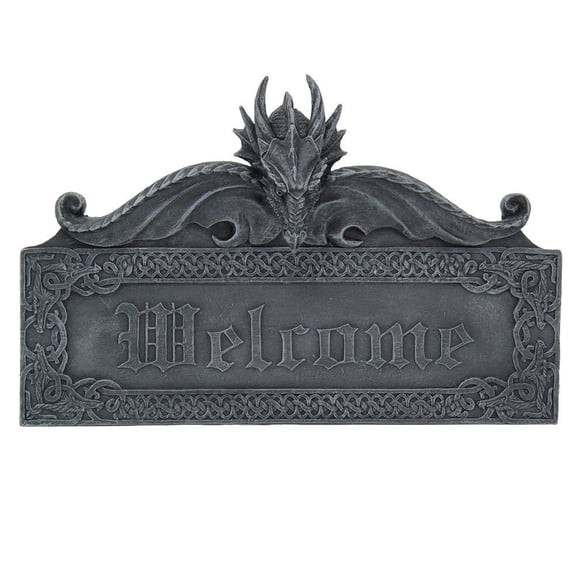 Pacific Giftware Medieval Gothic Guardian Dragon Welcome Plaque Door Greeting Wall Decorative Sculpture