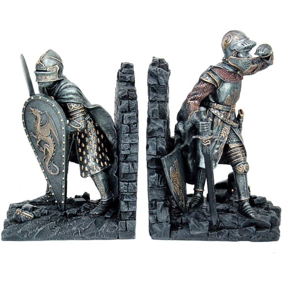 Pacific Giftware Medieval Knights in Shining Armor Sculptural Decorative Bookends Set 8 Inch Tall