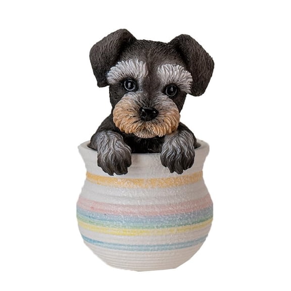 Pacific Giftware Mini Schnauzer in Pot, A Mini Schnauzer in Realistic Form Seated in a Pot, Decorative Mini Schnauzer in Pot