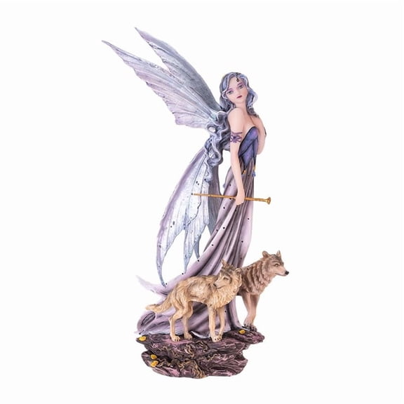 Pacific Giftware Moonlight Fairy with Wolves Fantasy Figurine with Glittering Wings and Guardian Wolves Perfect for Nature and Fantasy Decor Collectible Figurine 10 Inches Tall