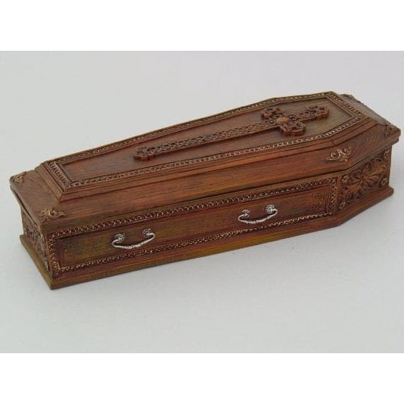 Pacific Giftware PTC 8.25 Inch Cross Embellished Coffin Jewelry/Trinket Box Figurine