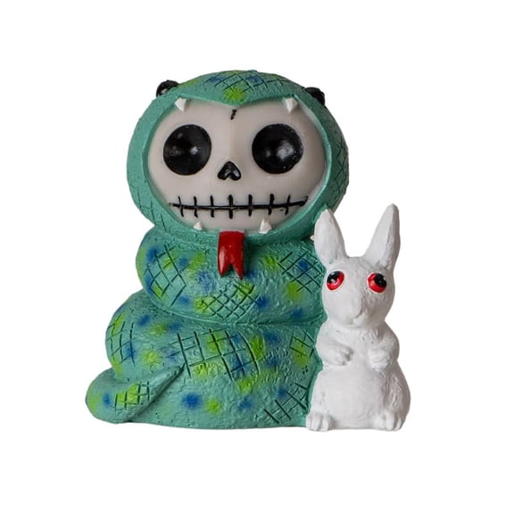 Pacific Giftware SSStevie Furrybones Collectible Figurine Cute Skeleton in Snake Costume with White Rabbit Friend Perfect for Home Decor and Unique Gifts 2.75" Tall