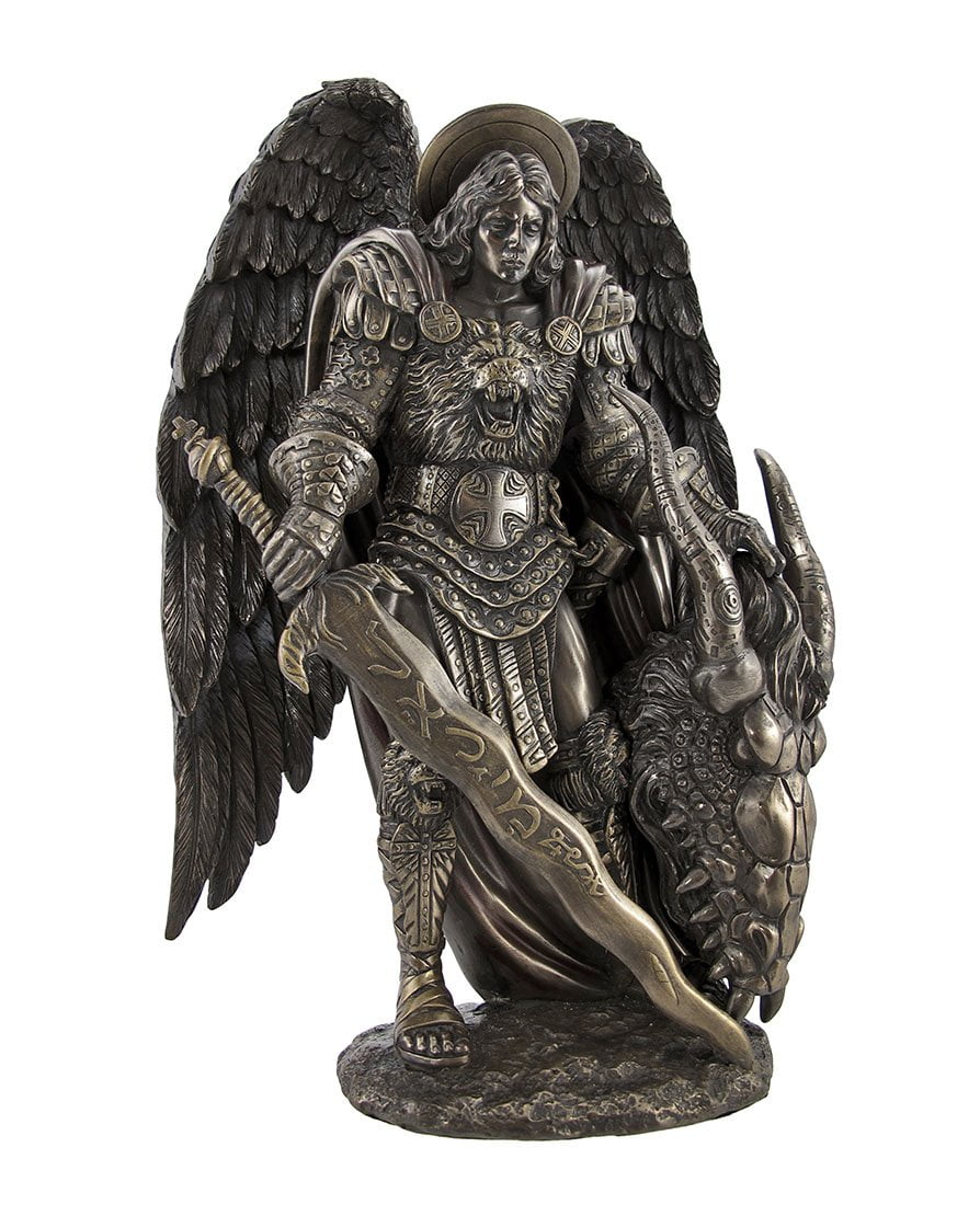 St. Michael Archangel Killing Dragon Statue - 10.75 Inch Resin Figurine