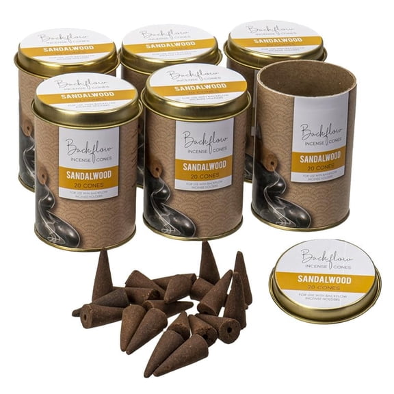 Pacific Giftware Sandalwood Jumbo Backflow Incense Cones, Set of 6 Tins, 20 Cones per Tin by Something Diffrerent UK