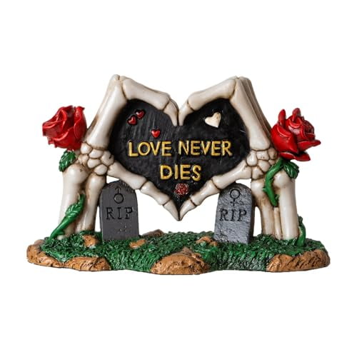 Pacific Giftware Skeleton Gravestone Figurine Love Never Dies Design with Roses Ideal for Gothic Decor Romance Lovers and Unique Home Gifts 6.30" Long