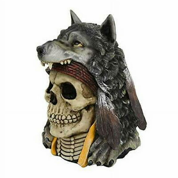 Pacific Giftware Skull with Wolf Head Dress Bust Decorative Figurine
