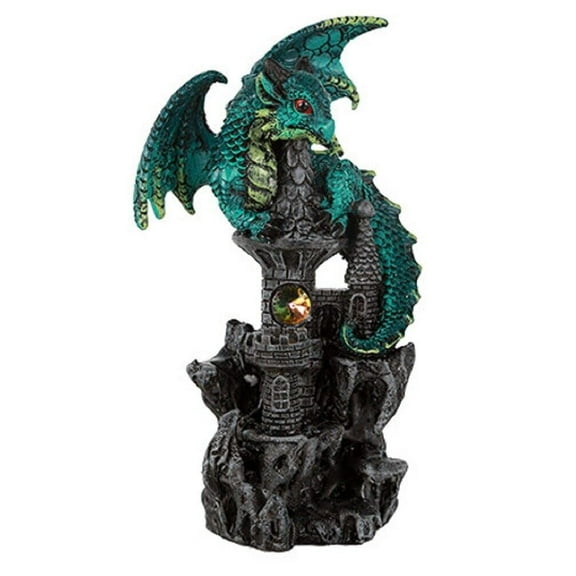 Pacific Giftware Small Guardian Dragon Protecting Castle with Rhinestone Rock Crystal Tabletop Decor Collectible Figurine Gift (5.5" Green)