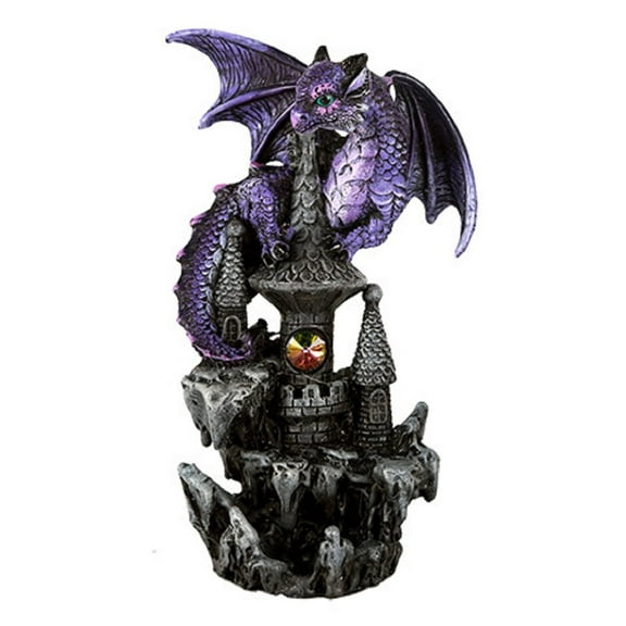 Pacific Giftware Small Guardian Dragon Protecting Castle with Rhinestone Rock Crystal Tabletop Decor Collectible Figurine Gift (5.5" Purple)