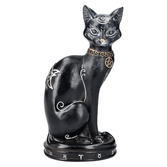 Pacific Giftware Stylized Zodiac Cat Figurine with Crescent Moon and Wiccan Charm Accents 12 Tall