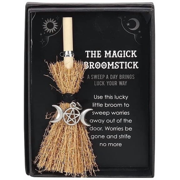 Pacific Giftware Triple Moon Goddess Pentacle Mini Magick Broomstick Lucky Charm in Gift Box 4.33 Tall