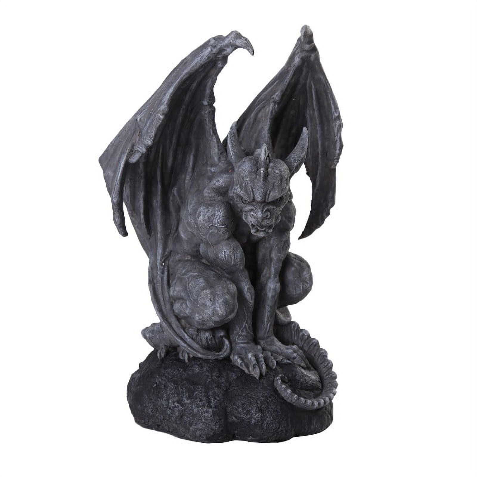 Hand-Painted Gray Resin Gargoyle Statue with Bat Wings