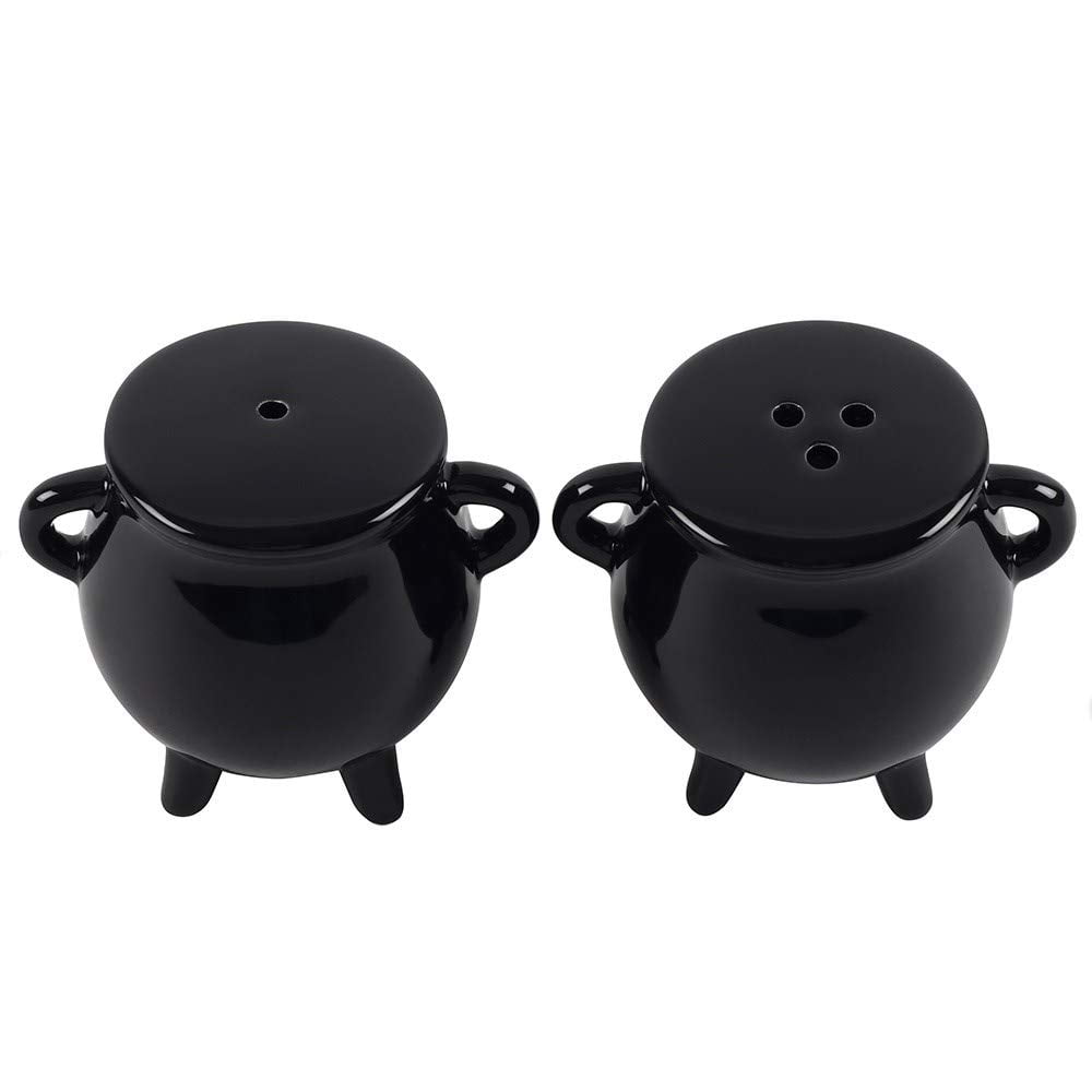 Pacific Giftware Witches Brew Black Ceramic Cauldron Salt and Pepper