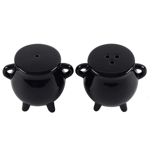Pacific Giftware Witches Brew Black Ceramic Cauldron Salt and Pepper Set