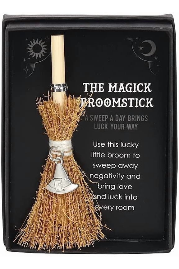 Witchs Hat Mini Magick Broomstick Lucky Charm in Gift Box 4.33 Tall