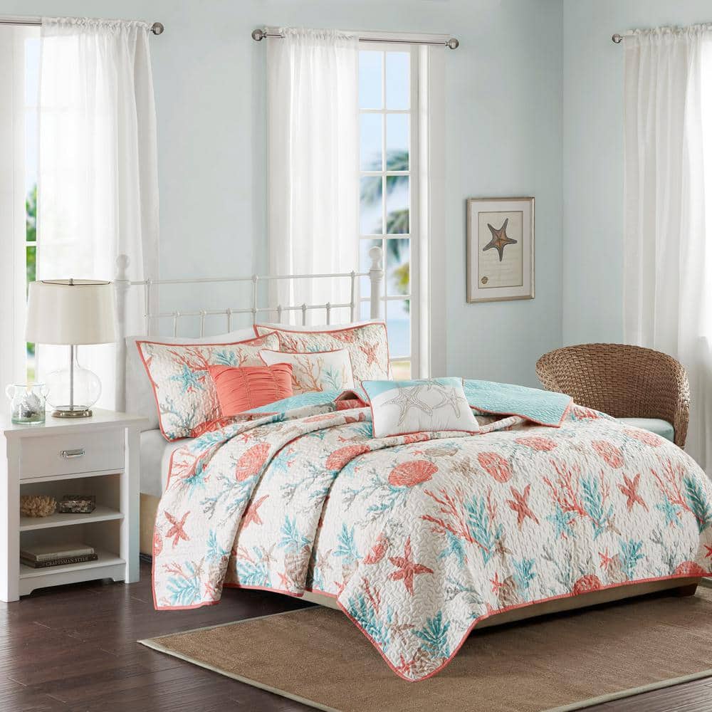 Pacific Grove 6Piece Coral King/California King Cotton Sateen