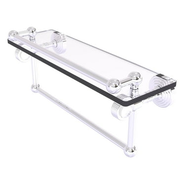 Pacific Grove Collection Glass Shelf with Gallery Rail and Towel Bar with Grooved Accents - Polished Chrome / 16 Inch