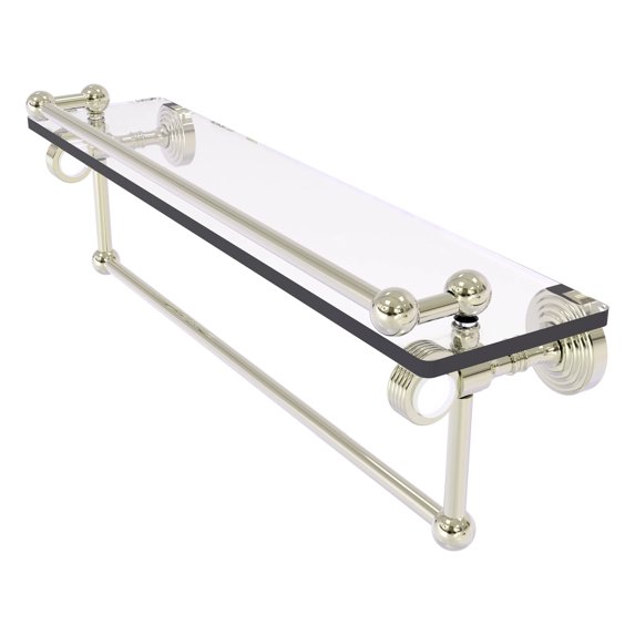 Pacific Grove Collection Glass Shelf with Gallery Rail and Towel Bar with Grooved Accents - Polished Nickel / 22 Inch