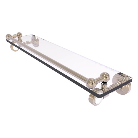 Pacific Grove Collection Glass Shelf with Gallery Rail with Grooved Accents - Antique Pewter / 22 Inch