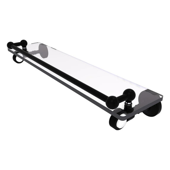 Pacific Grove Collection Glass Shelf with Gallery Rail with Grooved Accents - Matte Black / 22 Inch