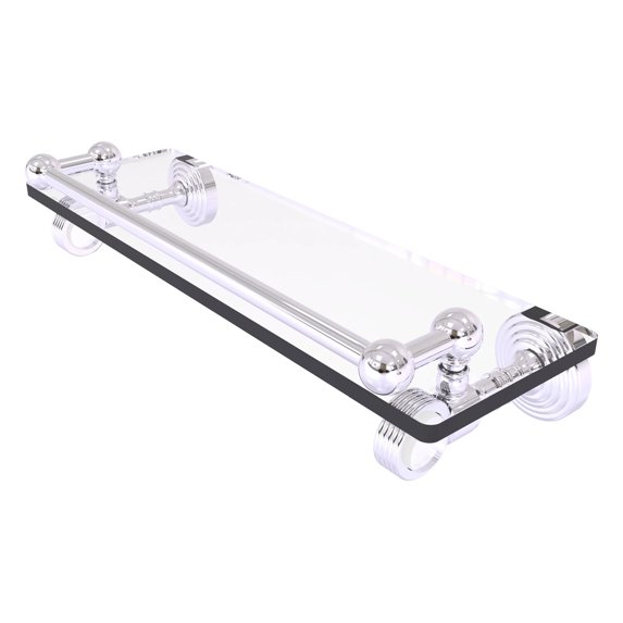 Pacific Grove Collection Glass Shelf with Gallery Rail with Grooved Accents - Polished Chrome / 16 Inch