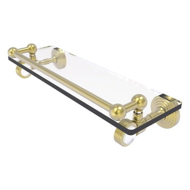 Pacific Grove Collection Glass Shelf with Gallery Rail with Grooved Accents - Satin Brass / 16 Inch