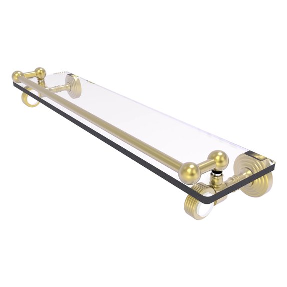 Pacific Grove Collection Glass Shelf with Gallery Rail with Grooved Accents - Satin Brass / 22 Inch