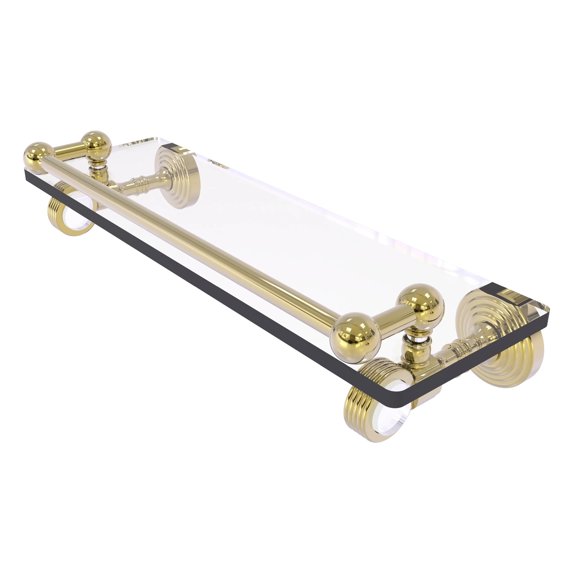 Pacific Grove Collection Glass Shelf with Gallery Rail with Grooved Accents - Unlacquered Brass / 16 Inch