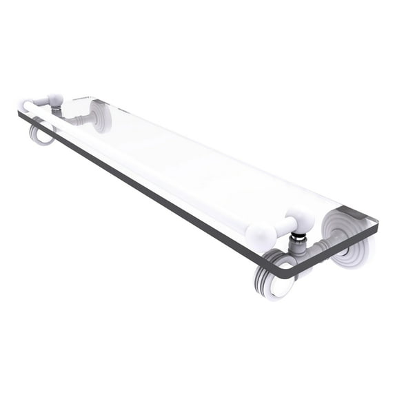 Pacific Grove Collection Glass Shelf with Gallery Rail with Smooth Accents - Matte White / 22 Inch