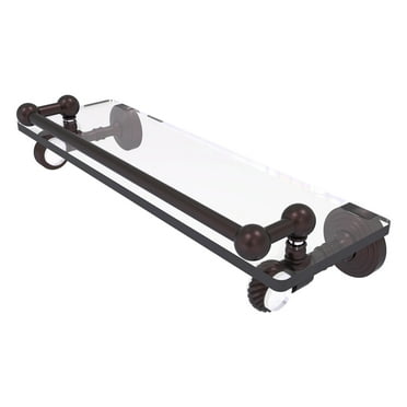 Pacific Grove Collection Glass Shelf with Gallery Rail with Twisted Accents - Antique Bronze / 16 Inch