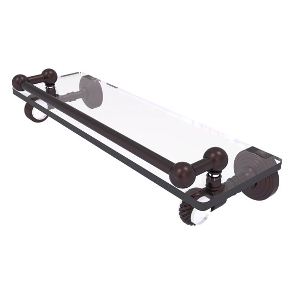 Pacific Grove Collection Glass Shelf with Gallery Rail with Twisted Accents - Antique Bronze / 16 Inch