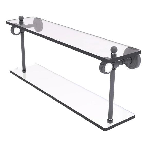 Pacific Grove Collection Two Tiered Glass Shelf with Grooved Accents - Matte Gray / 22 Inch