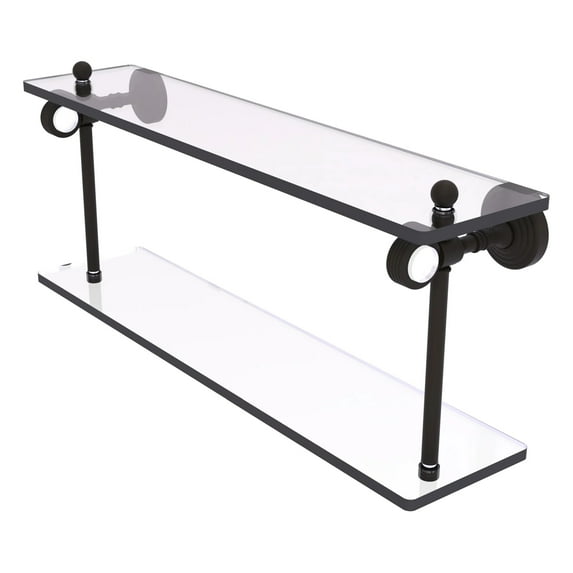 Pacific Grove Collection Two Tiered Glass Shelf with Grooved Accents - Oil Rubbed Bronze / 22 Inch