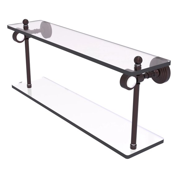 Pacific Grove Collection Two Tiered Glass Shelf with Smooth Accents - Antique Bronze / 22 Inch
