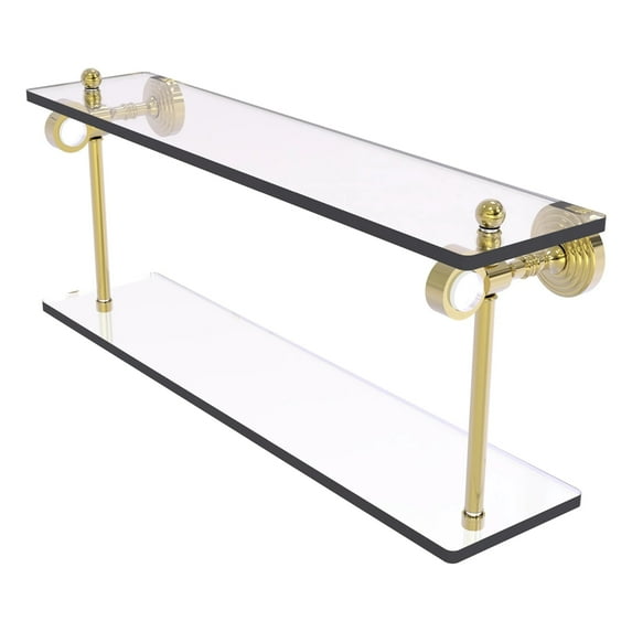 Pacific Grove Collection Two Tiered Glass Shelf with Smooth Accents - Unlacquered Brass / 22 Inch
