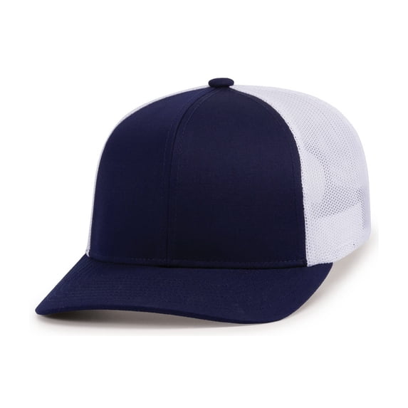 Pacific Headwear 104C Trucker Snapback Cap-True Navy/White/True Navy-One Size