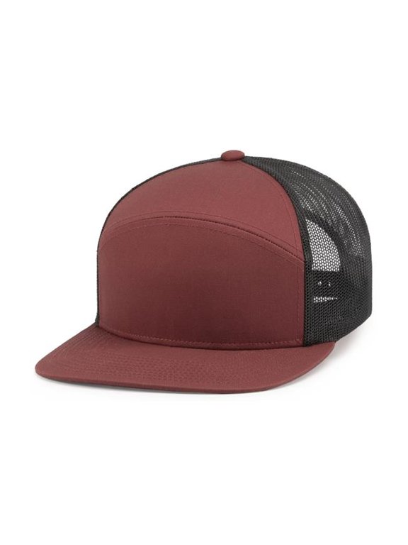 P787.833.OS 6-Panel Arch Trucker Snapback Cap, Brick & Light Charcoal - One Size