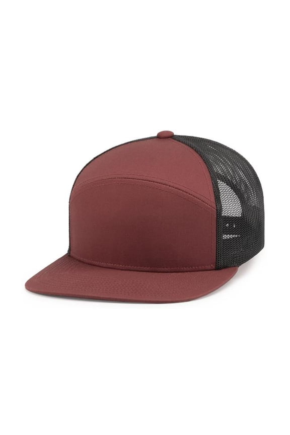 P787.833.OS 6-Panel Arch Trucker Snapback Cap, Brick & Light Charcoal - One Size