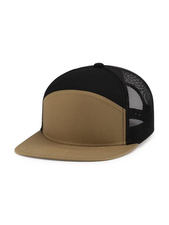 P787.01V.OS 6-Panel Arch Trucker Snapback Cap, Buck & Black - One Size